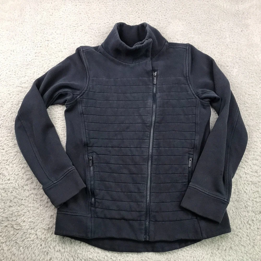Lululemon Fleece Be True Jacket Womens 4 Navy Quilted Moto Full Zip Sweater
